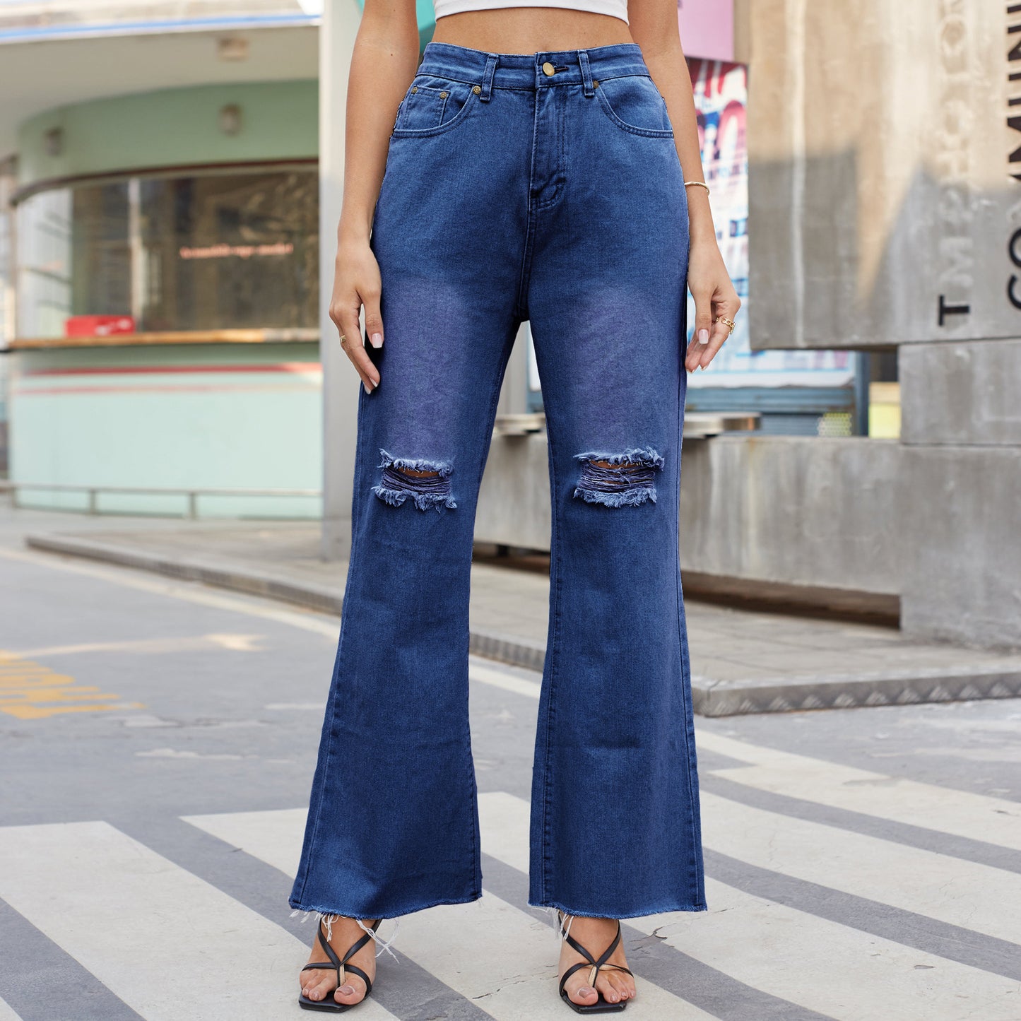 Denim Wide Leg Trousers Ripped Skinny Jeans