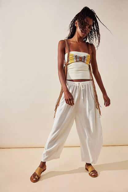 Elastic Waist Pleated Wide Leg Pants High Waist - Amazhona 