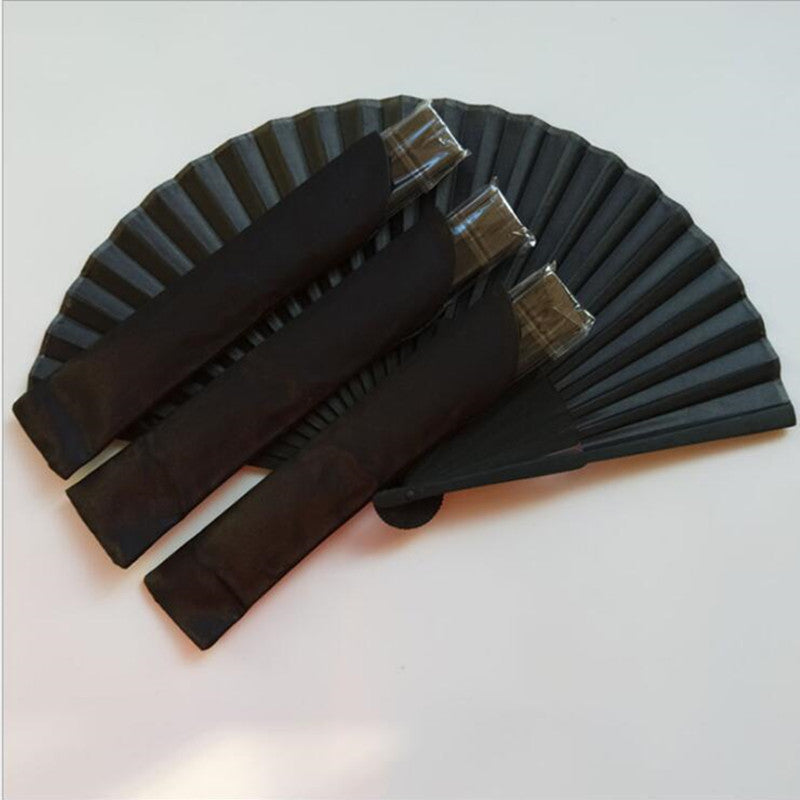 National Style Folding Fan Pure Black Silk Fan - Amazhona 