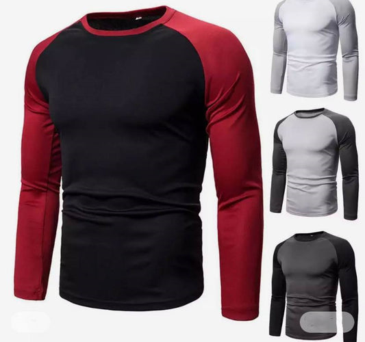 Men's Color-block Long-sleeved Top With Stitching Round Neck - Amazhona 