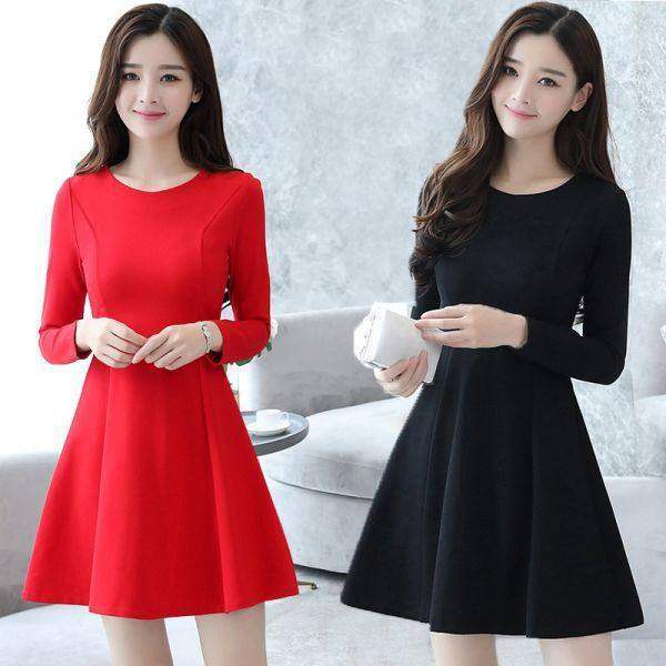 Fashion Simple Solid Color Bottoming Long-sleeved Dress - Amazhona 