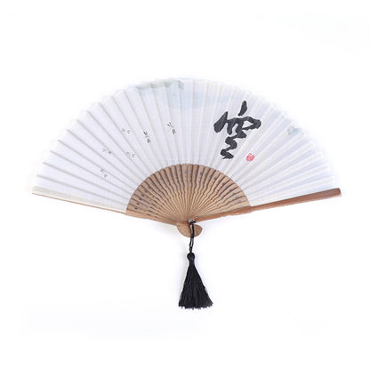 Japanese Style Folding Fan With Bamboo Handle - Amazhona 