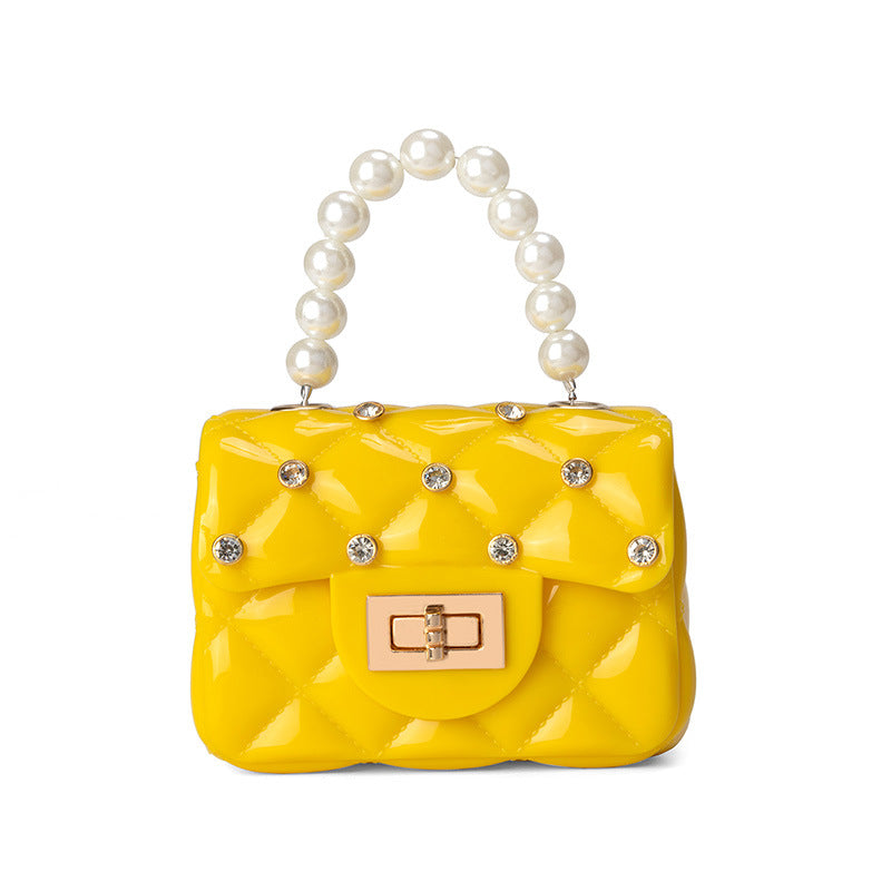 Children's Jelly Bag Rhombic Chain Pearl Handbag - Amazhona 