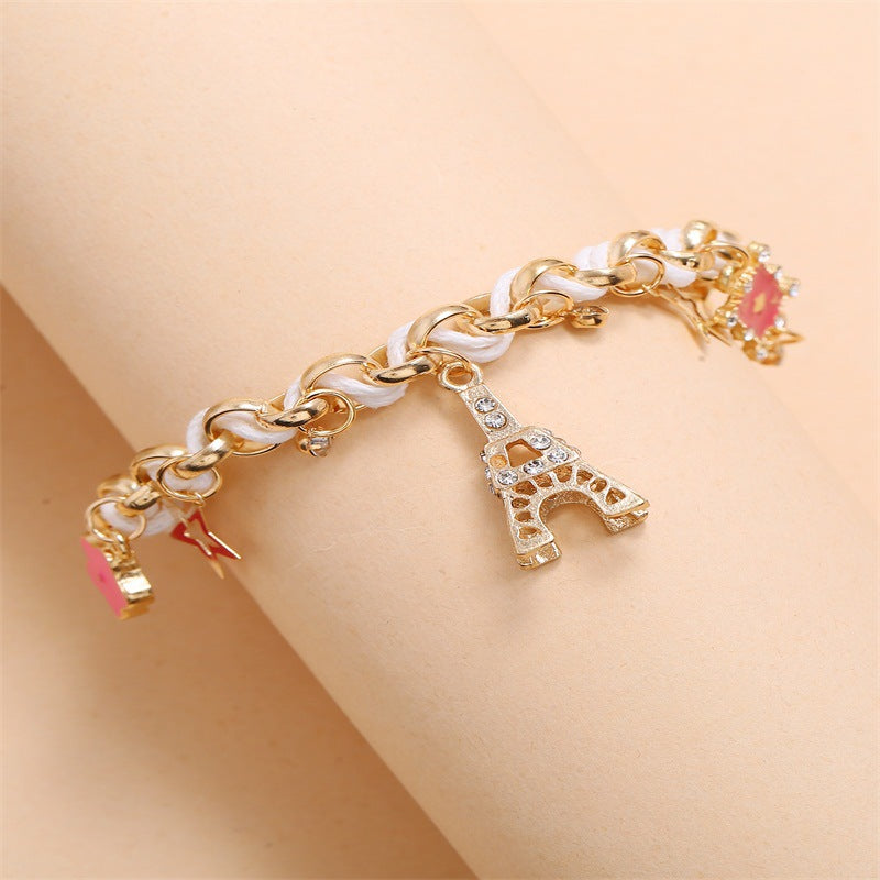 Temperament Fashion Iron Tower Stars Flowers Playing Cards Female Leather Rope Bracelets - Amazhona 