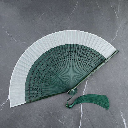 Bamboo Fan With Silk Baking Varnish - Amazhona 