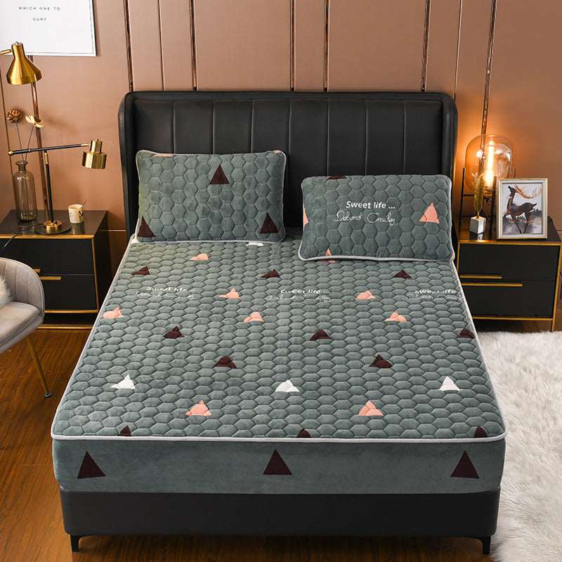 Crystal Pile Clip Cotton Bed Bonnet Thickened Coral Pile Bed Cover In Autumn And Winter - Amazhona 