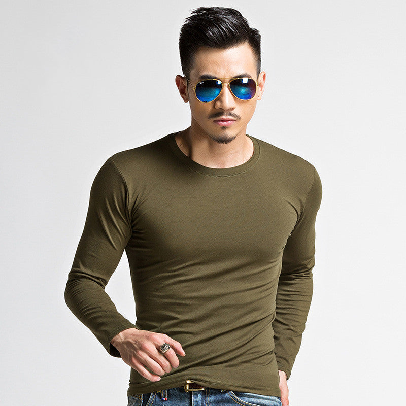 Men's Slim V-neck Bottoming Shirt Solid Color T-shirt - Amazhona 