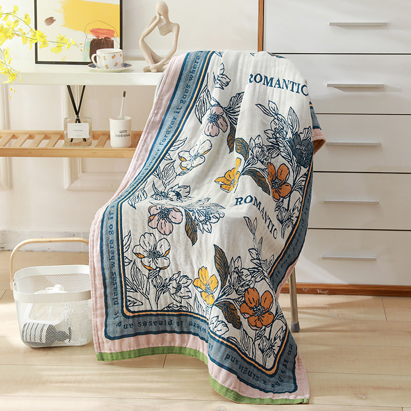 Multicolored Cotton Five-layer Gauze Bath Towel Absorbent Couple