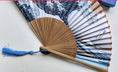 Sea Wave Small Folding Fan Series Silk - Amazhona 