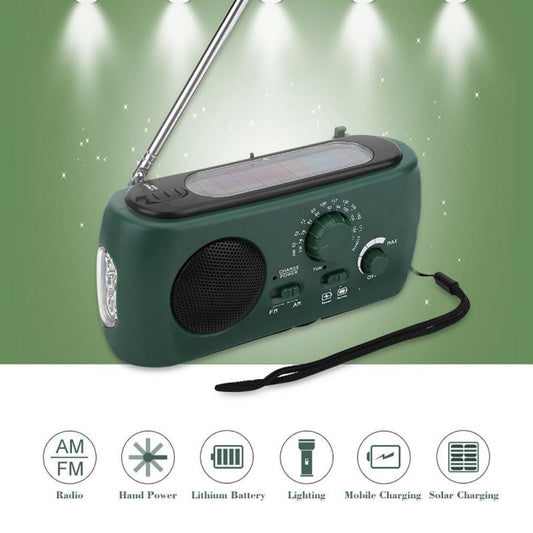 AM FM Solar LED Flashlight Hand Crank Rechargeable Radio - Amazhona 