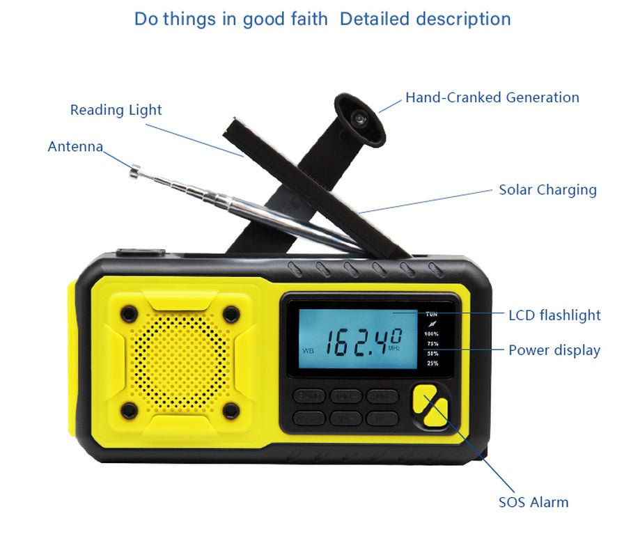 Outdoor Waterproof Hand Power Generation Emergency Solar Radio - Amazhona 