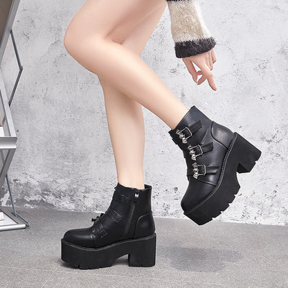 Lady Japanese Harajuku Punk Bat Buckle Gothic Style Short Boots - Amazhona 