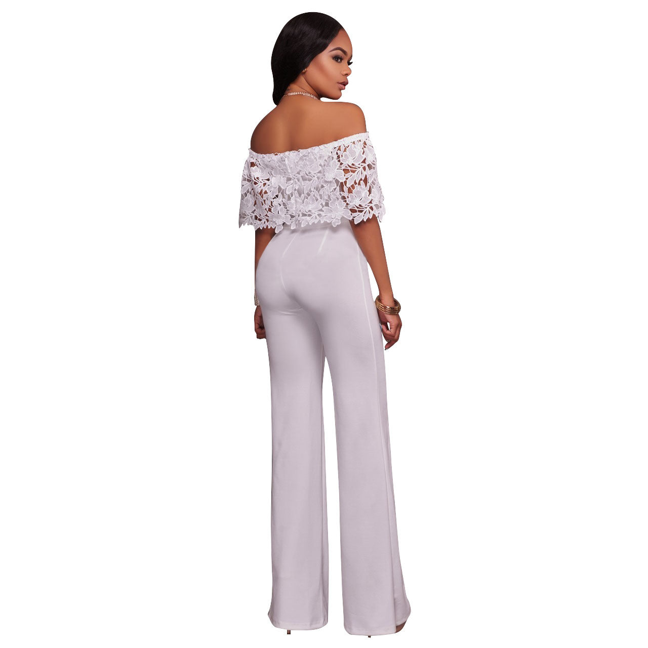 Sexy Tight One-neck Water-soluble Embroidered Jumpsuit - Amazhona 