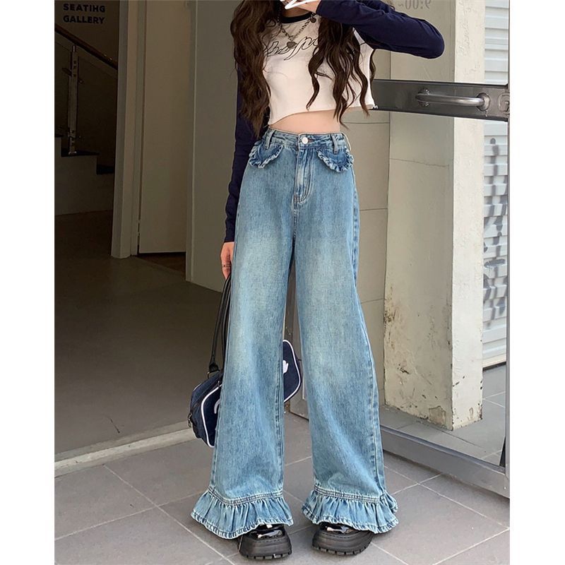 Bootleg Pants High Waist Jeans Women's Retro Loose Wide Leg