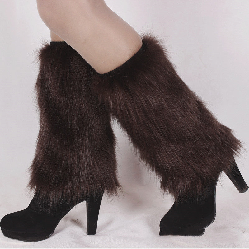 Faux Fur Foot Cover Plush Shoe Cover Leg Cover Plush Knee Pad Socks - Amazhona 