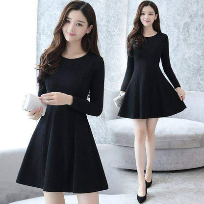 Fashion Simple Solid Color Bottoming Long-sleeved Dress - Amazhona 