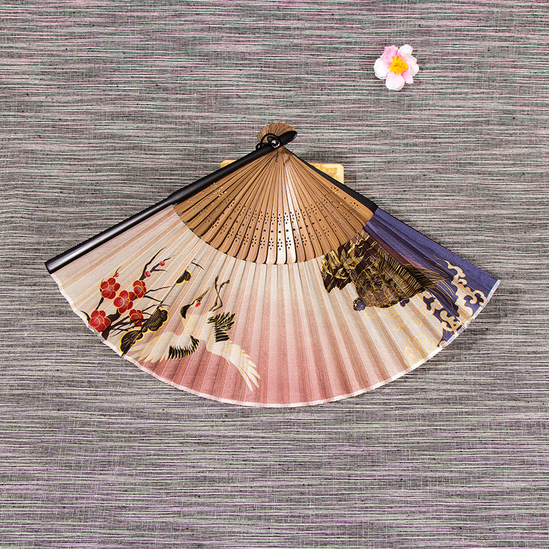 Ladies Chinese Style Matte Silk Folding Fan - Amazhona 