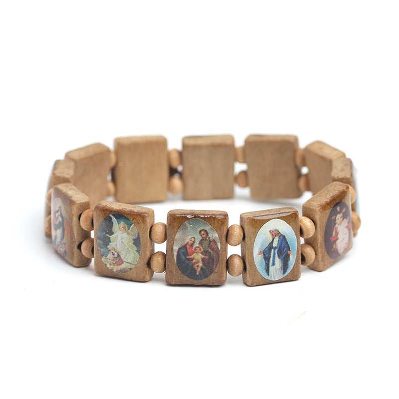 Natural Wooden Catholic Jewelry Faith Rosary Bracelet - Amazhona 