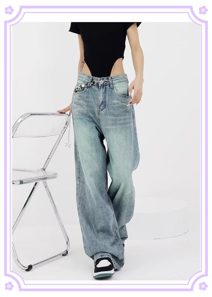 American-style Distressed Heavy Industry Straight Casual Jeans