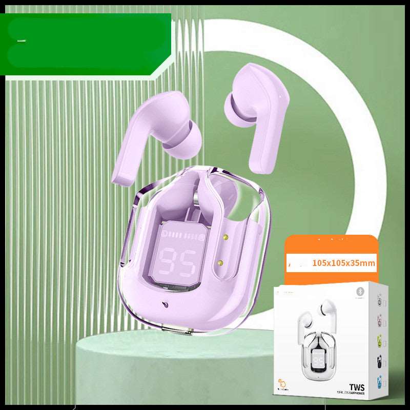 New Mini Transparent Wireless Bluetooth Headset Digital Display ENC Noise Reduction True Wireless Sports Music - Amazhona 