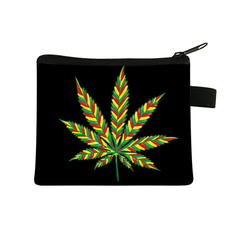 Children's Simple Coin Purse Green Leaf Pattern Portable Card Case Coin Key Storage Bag - Amazhona 