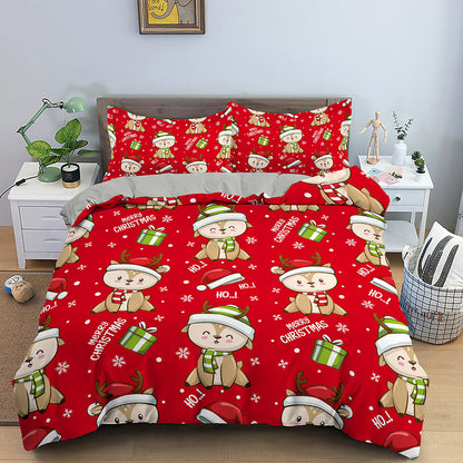 Red Cartoon Santa Claus Three-piece Digital Printing Bedspread - Amazhona 