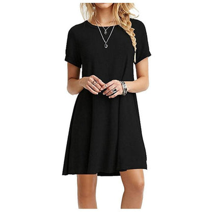 Women's Fashion Solid Color Round Neck Short Sleeve Dress