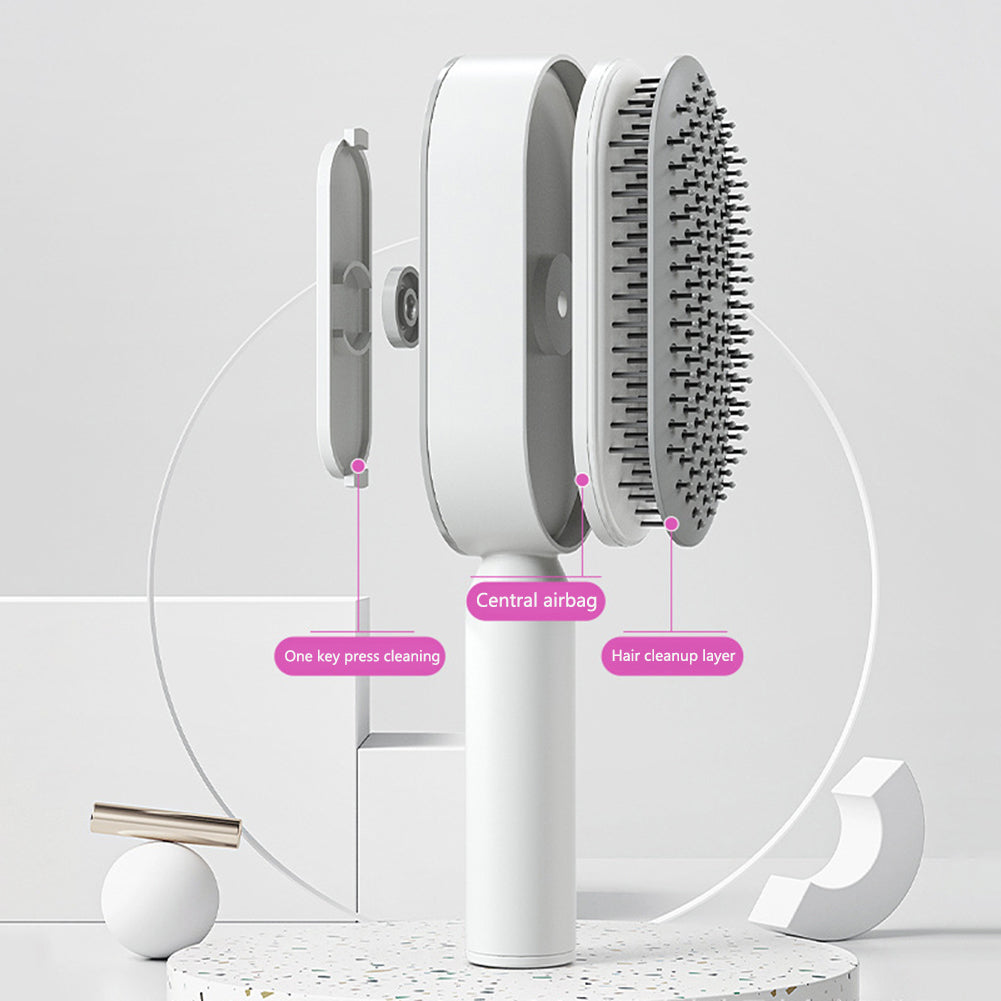 Self Cleaning Hair Brush For Women One-key Cleaning Hair Loss Airbag Massage Scalp Comb Anti-Static Hairbrush - Amazhona 