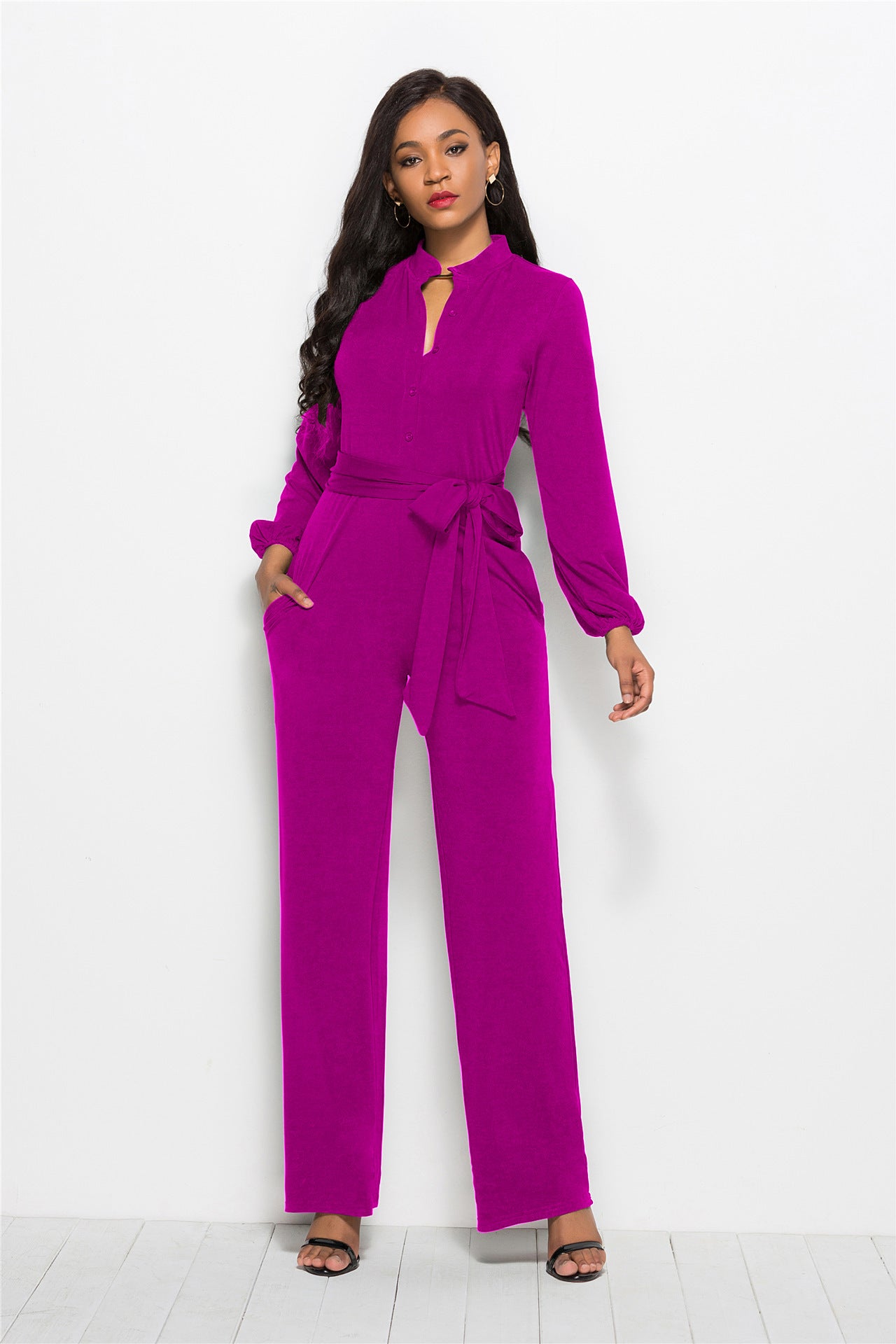 Women's Fashionable Solid Color Wide Leg Jumpsuit - Amazhona 