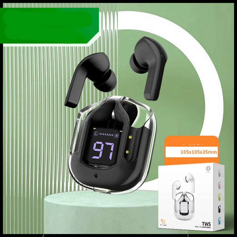 New Mini Transparent Wireless Bluetooth Headset Digital Display ENC Noise Reduction True Wireless Sports Music - Amazhona 