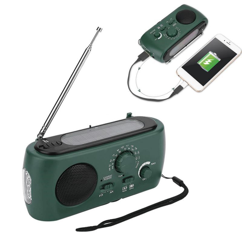 AM FM Solar LED Flashlight Hand Crank Rechargeable Radio - Amazhona 