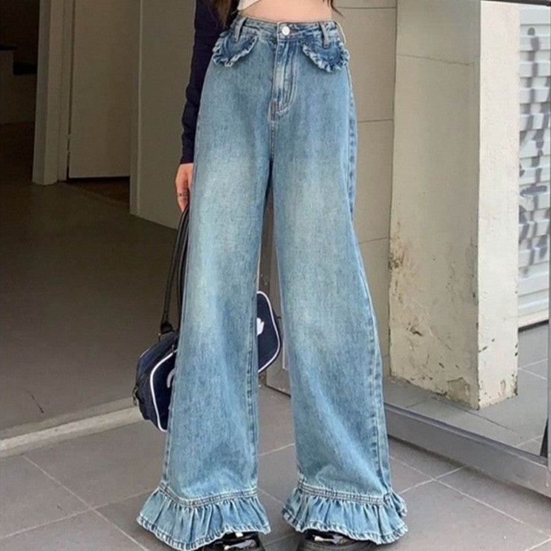 Bootleg Pants High Waist Jeans Women's Retro Loose Wide Leg