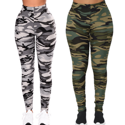 Camouflage Printed Grey Casual Legging Pants - Amazhona 