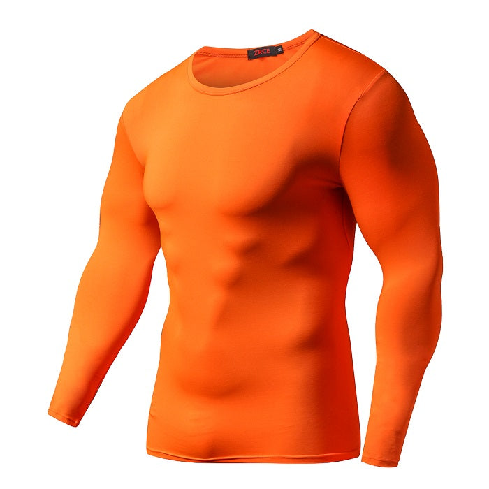 Men's Solid Color Round Neck Sports Long-sleeved Quick-drying Tights - Amazhona 