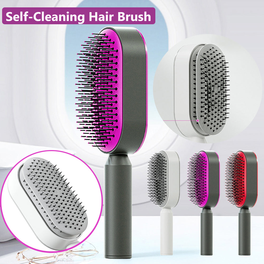 Self Cleaning Hair Brush For Women One-key Cleaning Hair Loss Airbag Massage Scalp Comb Anti-Static Hairbrush - Amazhona 