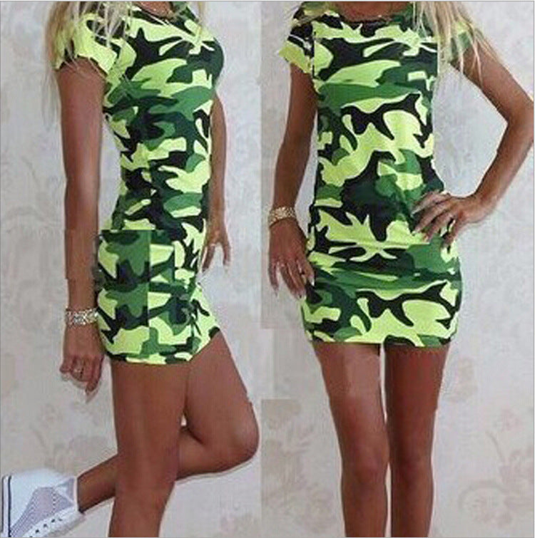 Summer Women's Casual Fashion Camouflage Slim Dress - Amazhona 