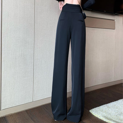 Women's Trousers High Waist Solid Color Loose Straight Wide Leg Pants