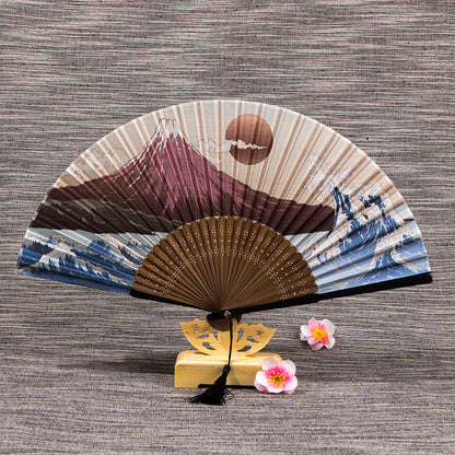 Ladies Chinese Style Matte Silk Folding Fan - Amazhona 