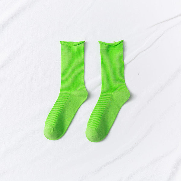 Women's Mid-tube Socks Thin Candy Color Rolled Edge Cotton - Amazhona 