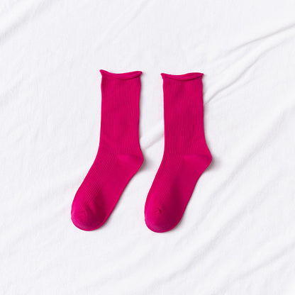 Women's Mid-tube Socks Thin Candy Color Rolled Edge Cotton - Amazhona 