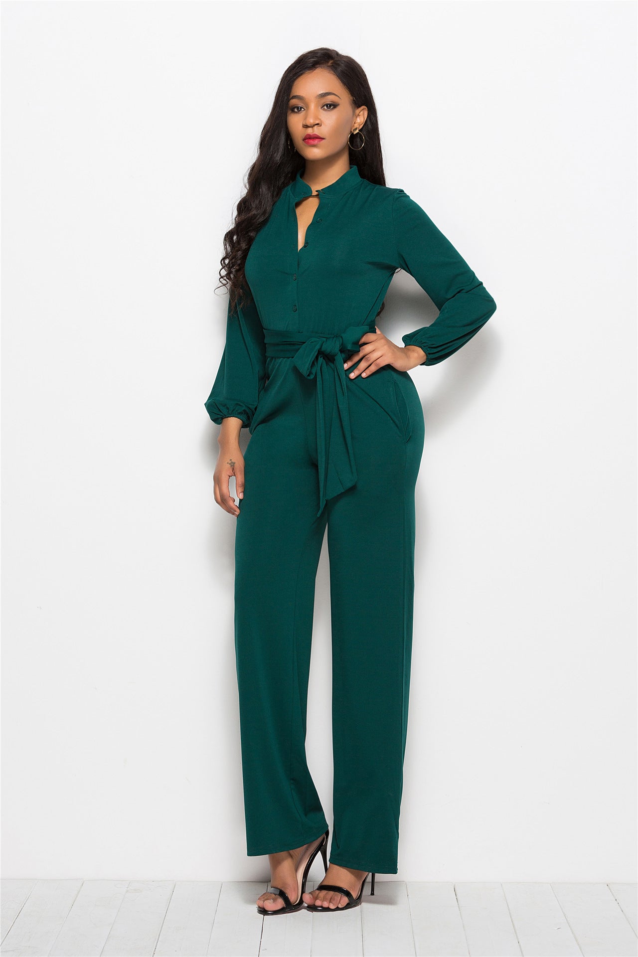 Women's Fashionable Solid Color Wide Leg Jumpsuit - Amazhona 