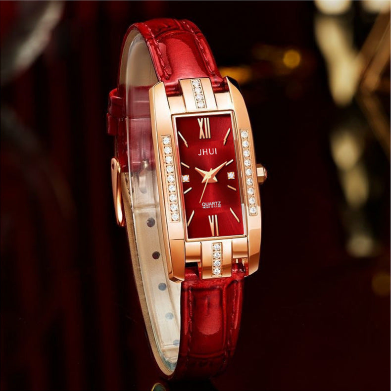 Women's Leisure Slub Pattern Thin Belt Comfortable Luxury Small Diamond Watch - Amazhona 