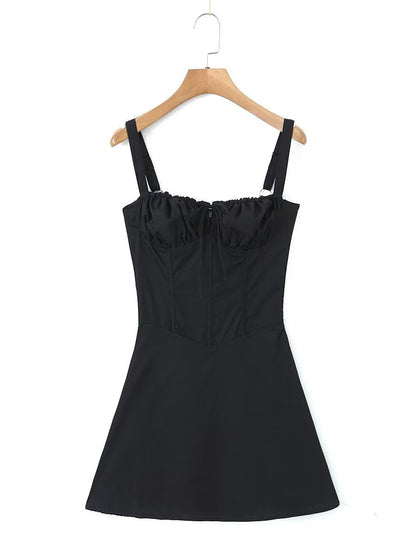 Women's High Waist A- Line Dress With Suspenders - Amazhona 