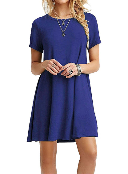 Women's Fashion Solid Color Round Neck Short Sleeve Dress