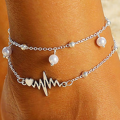 New Anklet Double-layer Pearl Anklet ECG - Amazhona 