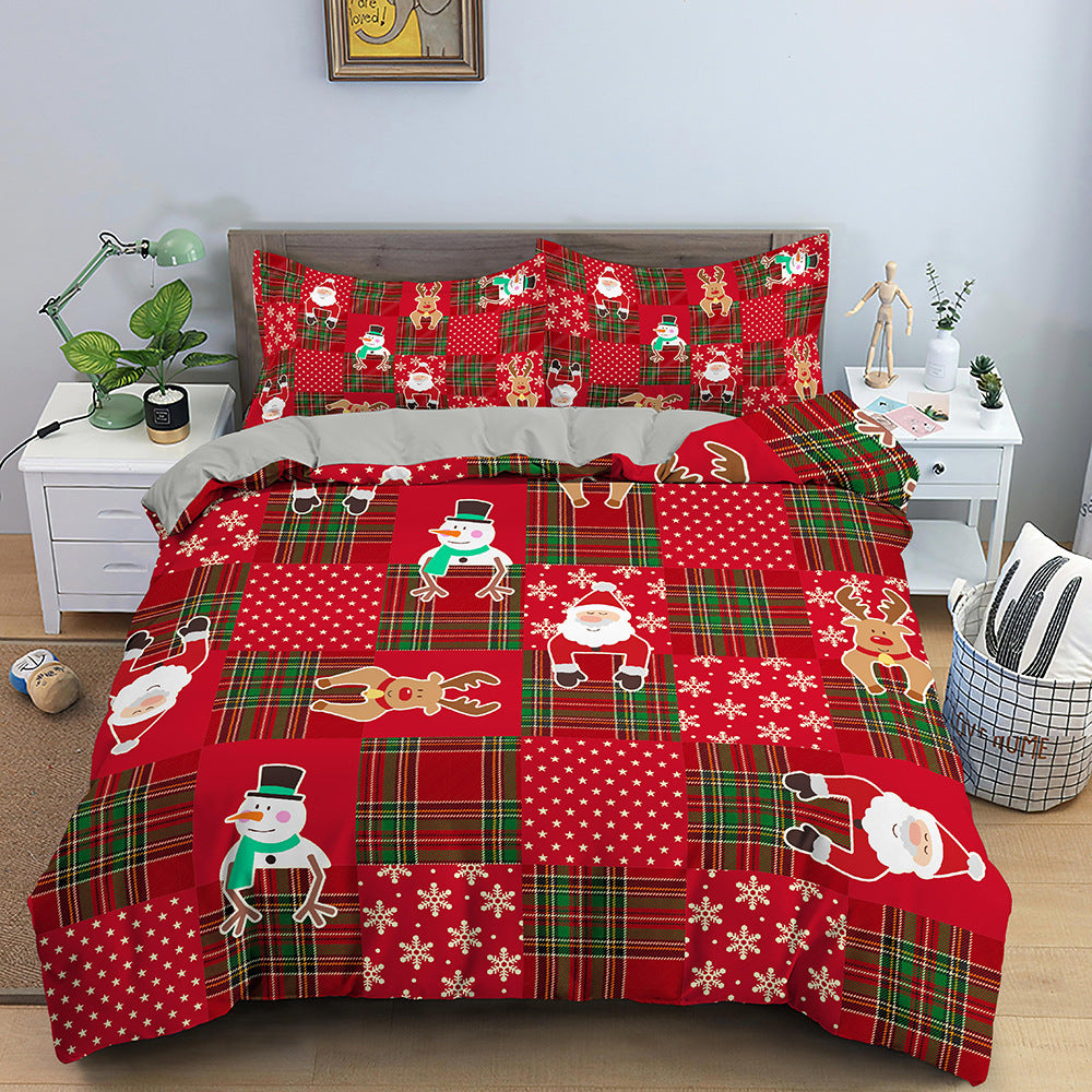 Red Cartoon Santa Claus Three-piece Digital Printing Bedspread - Amazhona 