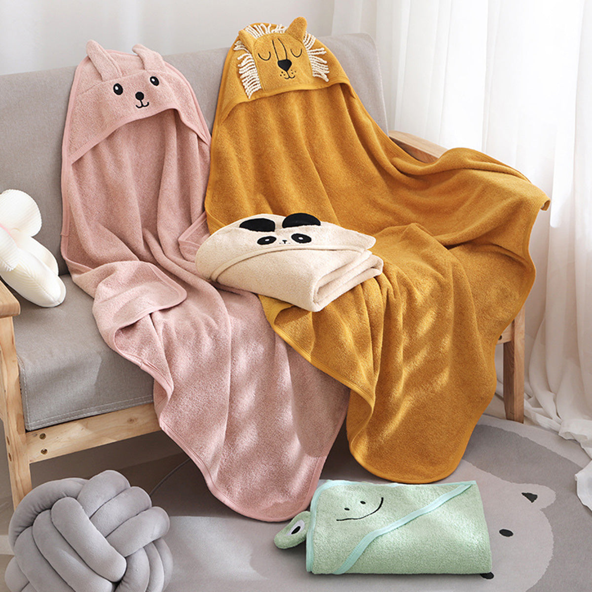 Cotton Children Hooded Cute Cartoon Cotton Thickened Absorbent Bath Towel