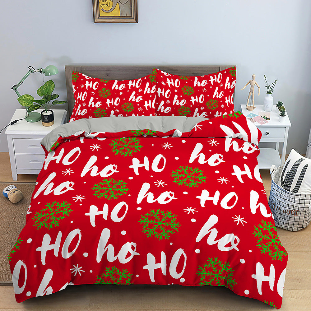 Red Cartoon Santa Claus Three-piece Digital Printing Bedspread - Amazhona 