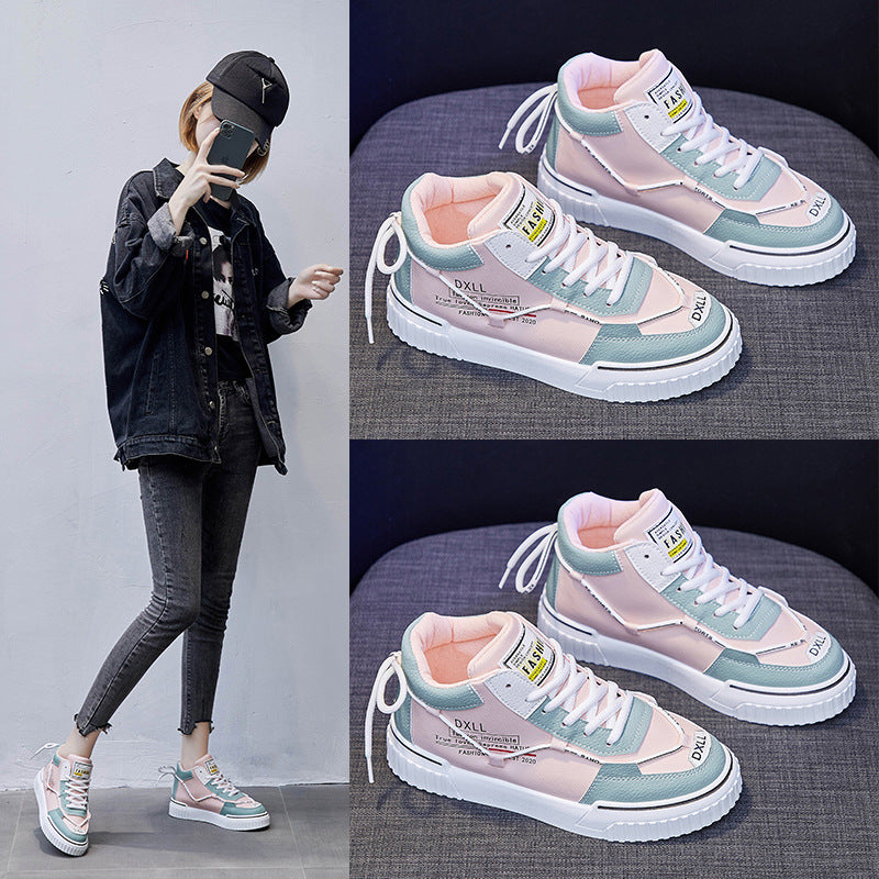 Ins High Top White Shoes Female Spring New Student Running Shoes Female Korean Flat Street Shoes - Amazhona 