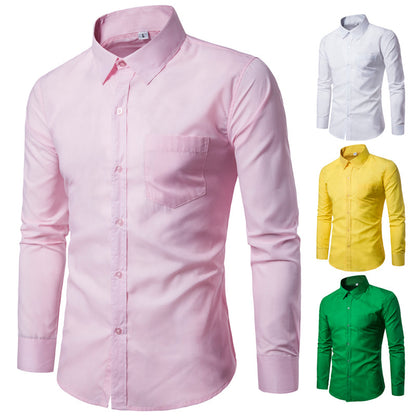 Candy Color Men's Casual Long Sleeve Shirt - Amazhona 